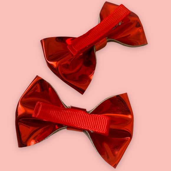 Cute Shiny Red Bow Hair Clips Hair Pins (Set of 2) - Accessories, Kids, Costume - Picture 2 of 3